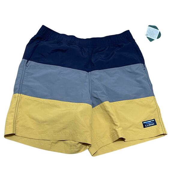 L.L.Bean Men's Small Classic Supplex Sport Shorts Blue Gray Yellow Quick Dry NWT - Picture 1 of 7